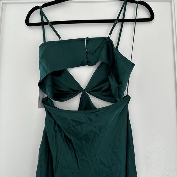 NWT Reformation Poppies Maxi Silk Dress Sz 0 Forest Green Deep V-neck Cut-out - Picture 12 of 12